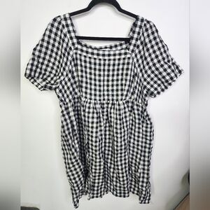NEVER WORN! Linen-Blend Allie Mini Dress in Gingham Check, XL, True Black